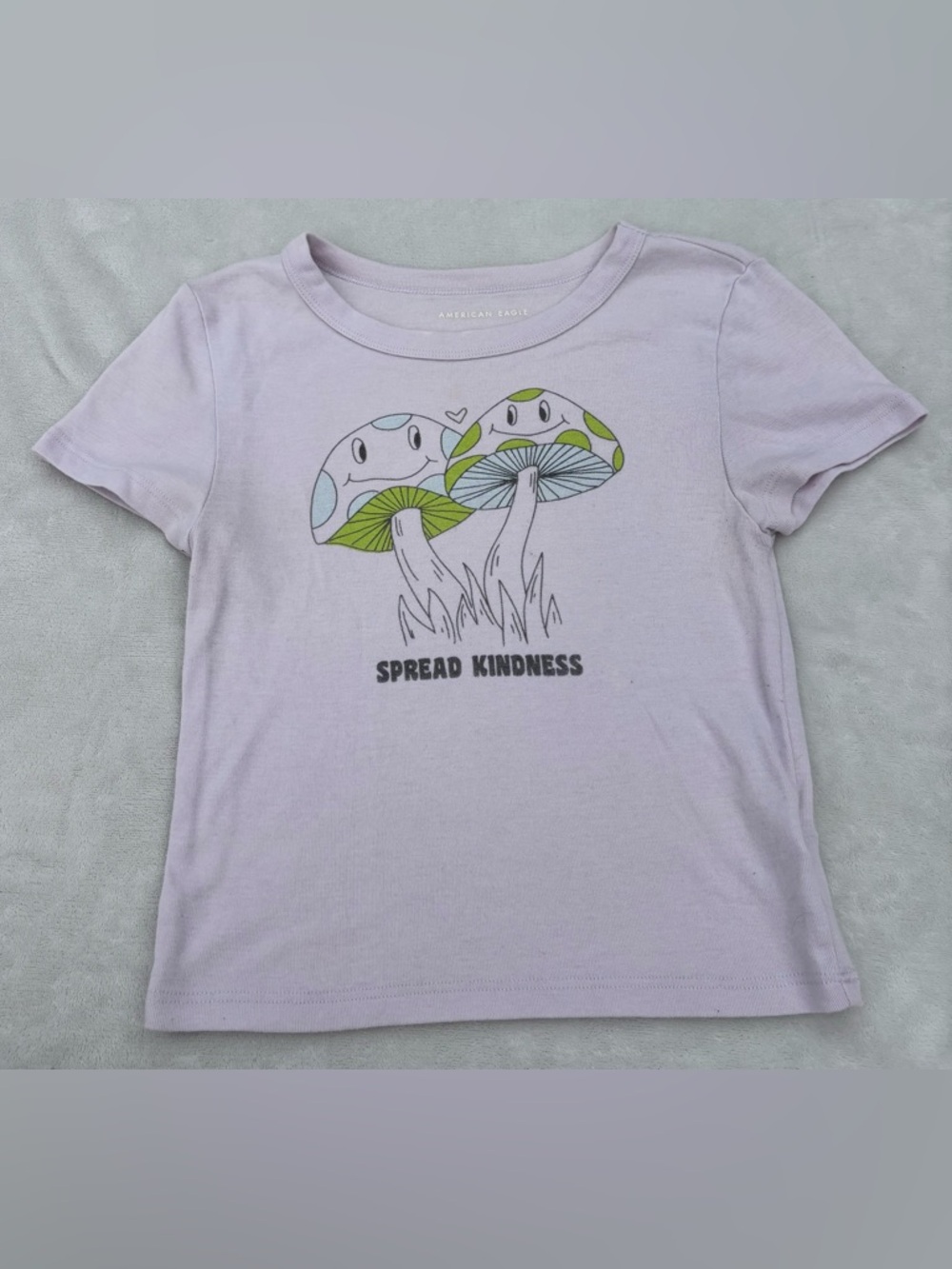 American Eagle Outfitters Lilac Short-Sleeve Tee with Mushroom Graphic